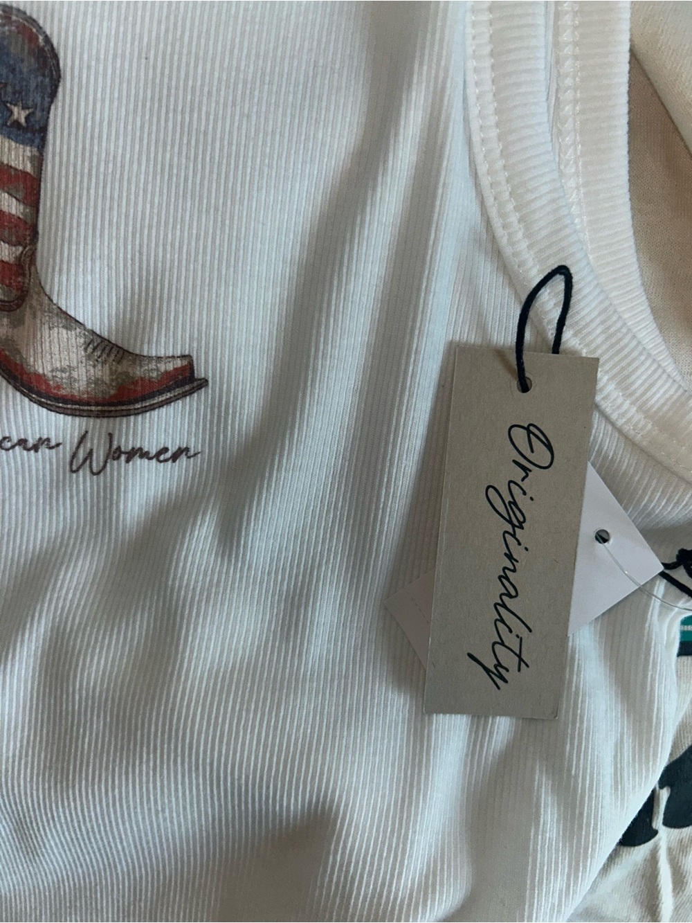 NWT Originality White Ribbed Tank Top with Cowboy Boot Sz S State Fair Rodeo - Picture 7 of 7